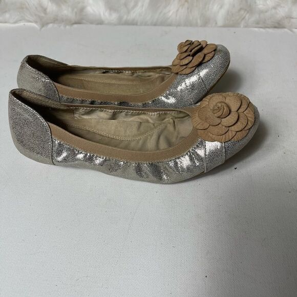 Michelle D Leather glitzy gold metallic flats SZ10 - Picture 3 of 8